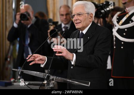 Rome, Italie. 01 février 2024. Au cours de la rencontre avec l'équipe nationale italienne de tennis masculin, vainqueur de la coupe Davis 2023, le 1 février 2024, au Palazzo del Quirinale, Rome, Italie. Crédit : Live Media Publishing Group/Alamy Live News Banque D'Images