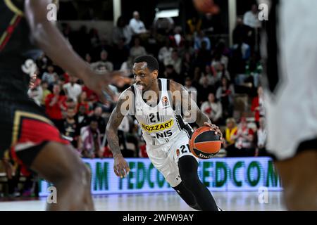 Monaco, Monaco. 31 janvier 2024. Le joueur de Belgrade #21RNunnally est vu lors du match de Basketball Turkish Airlines Euroleague entre L'AS Monaco et le KK Partizan Belgrade dans la salle Gaston Medecin à Monaco le 31 janvier 2024. Photo de Laurent Coust/ABACAPRESS.COM crédit : Abaca Press/Alamy Live News Banque D'Images