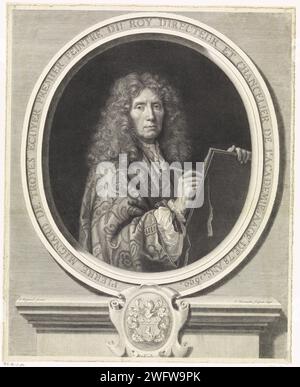 Portret van de Pierre Mignard, Cornelis Martinus Vermeulen, d'après Pierre Mignard (1612-1695), tirage 1690 Portrait du peintre français Pierre Mignard à l'âge de 87 ans. Portrait gravure papier Anvers, autoportrait du peintre Banque D'Images