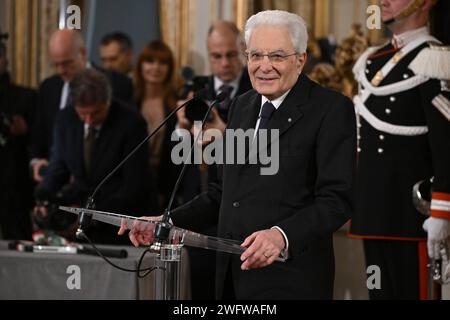 Actualités - le président Sergio Mattarella rencontre l'équipe nationale italienne masculine de tennis, vainqueur de la coupe Davis 2023 lors de la rencontre avec l'équipe nationale italienne masculine de tennis, vainqueur de la coupe Davis 2023, le 1 février 2024, au Palazzo del Quirinale, Rome, Italie. Rome Quirinale Palace Italie Copyright : xDomenicoxCippitellix/xLiveMediax LPN 1222093 Banque D'Images