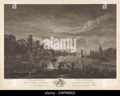 Vue sur Boom sur la Rupel, Jacques Aliamet, d'après Aert van der Neer, 1750 - 1788 imprimeur : Franceafter peinture par : Netherlandspublisher : Paris soirée gravure sur papier / gravure. clair de lune. voilier, voilier. perspective de village, silhouette de village. river Tree. Rupel Banque D'Images