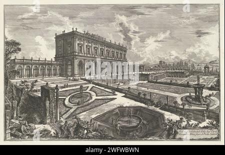 Villa Albani te Rome, Giovanni Battista Piranesi, 1748 - 1778 imprimer vue de la Villa Albani et de ses jardins à Rome. Titre sur le bloc en bas à droite. Villa de gravure sur papier Rome. jardin. ornements de jardin. Fontaine de jardin Rome. Villa albanaise Banque D'Images