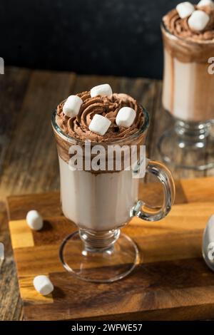 Boisson au chocolat chaud fouettée tendance au lait et au cacao Banque D'Images