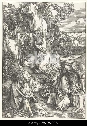 Christ op de Olijf Mont, Albrecht Dürer, 1496 - 1497 imprimer Christ prie dans la cour de Getsémane, pendant que ses disciples dorment autour de lui. Ce tirage fait partie de la série de presse 'la Grande passion', composée d'un tirage titre et de 11 scènes de l'histoire de la souffrance. Nuremberg paper la prière du Christ dans le jardin de Gethsémani pendant la nuit Banque D'Images