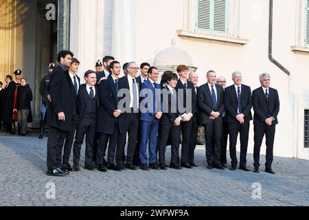 Rome, Italie. 01 février 2024. Rome, Jannik Sinner quitte le Quirinale avec les champions Davis Credit : Independent photo Agency/Alamy Live News Banque D'Images