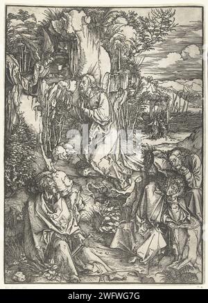 Christ op de Olijf Mont, Albrecht Dürer, 1496 - 1497 imprimer Christ prie dans la cour de Getsémane, pendant que ses disciples dorment autour de lui. Ce tirage fait partie de la série de presse 'la Grande passion', composée d'un tirage titre et de 11 scènes de l'histoire de la souffrance. Nuremberg paper la prière du Christ dans le jardin de Gethsémani pendant la nuit Banque D'Images