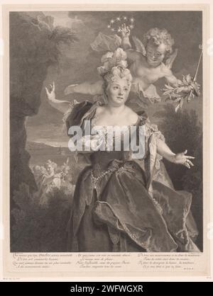 Portret van Mademoiselle Duclos in de Rol van Ariane, Louis Desplaces, d'après Nicolas de Largillière, 1714 tirage Paris gravure sur papier / gravure de personnages historiques. portrait d'acteur, actrice Banque D'Images