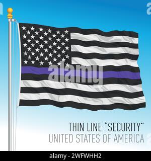 États-Unis, drapeau ondulant violet ligne mince, symbole de sécurité, États-Unis, illustration vectorielle Illustration de Vecteur