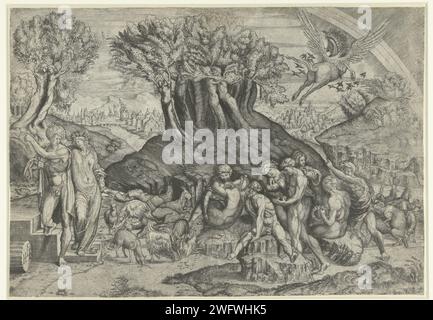 Bel Parsuas Gewijd Apollo en Muzen, attribution monographiée, d'après Amico Asperni, 1530 - 153 tirage Berg Parnassus dédié à Apollon et a exposé des muses comme une colline dans un paysage. Au sommet de la colline, il y a des arbres dont les tribus sont présentées comme des corps d'hommes et de femmes qui s'embrassent. Sur la gauche se trouve Apollon avec une muse et au pied de la montagne de faire l'amour hommes avec des muses. Pegasus vole dans les airs. Italie gravure sur papier Parnassus, sacré à Apollon Musagetes Banque D'Images