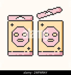 Feuille de masque facial, icône de soins de la peau, beauté peau pixel art sign.Skin Care routine, hygiène et hydratation concept.illustration vectorielle eps10 Illustration de Vecteur