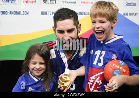 Lors de l'Euro 2024 de l'EHF masculin, finale de handball entre la France et le Danemark le 28 janvier 2024 au Lanxess-Arena de Cologne, Allemagne - photo Laurent Lairys / DPPI Banque D'Images