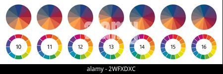 Forme de cercle divisé en segments colorés, version avec 10 à 16 parties, peut être utilisé comme élément infographique Illustration de Vecteur