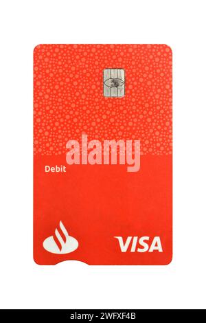 Santander Bank Poland utilisé carte de débit Visa rouge simple isolé sur blanc Banque D'Images