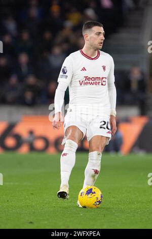 1 février 2024 ; Molineux Stadium, Wolverhampton, West Midlands, Angleterre; premier League football, Wolverhampton Wanderers contre Manchester United ; Diogo Dalot de Manchester United Banque D'Images