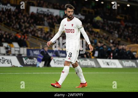 1 février 2024 ; Molineux Stadium, Wolverhampton, West Midlands, Angleterre; premier League football, Wolverhampton Wanderers contre Manchester United ; Bruno Fernandes de Manchester United Banque D'Images