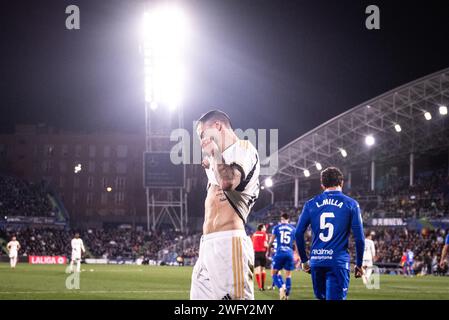 1 février 2024 ; Coliseum Alfonso Pérez, Getafe, Espagne, la Liga football espagnole, Getafe versus Real Madrid ; Joselu Banque D'Images