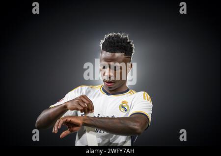 Getafe, Espagne. 01 février 2024. Vinicius Junior du Real Madrid vu avant le match de football de la Liga EA Sports 2023/24 entre Getafe et le Real Madrid au stade Coliseum de Getafe, en Espagne. Crédit : Agence photo indépendante/Alamy Live News Banque D'Images