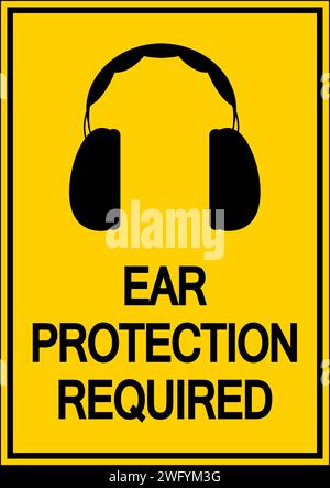 Attention protection des oreilles requise affiche sur fond blanc Illustration de Vecteur