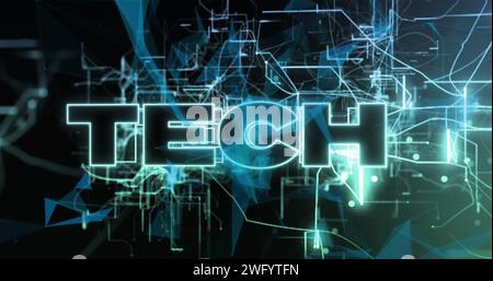 Image du texte technique sur le traitement des données sur fond noir Banque D'Images