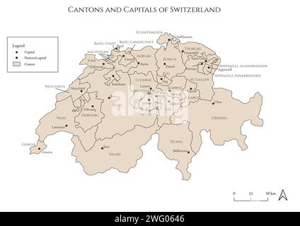 Carte politique des cantons et des capitales de la République tchèque - cartographiée dans un style antique et rustique Banque D'Images