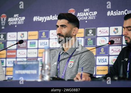 Doha, Qatar. 2 février 2024. Coupe d'Asie de l'AFC Qatar 2023, Conférence de presse d'avant-match - Iran, Doha, Qatar au centre-ville de Msheireb. Crédit : Meng Gao/Alamy Live News Banque D'Images