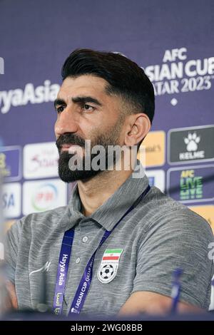 Doha, Qatar. 2 février 2024. Coupe d'Asie de l'AFC Qatar 2023, Conférence de presse d'avant-match - Iran, Doha, Qatar au centre-ville de Msheireb. Crédit : Meng Gao/Alamy Live News Banque D'Images