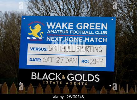 Wake Green amateur football Club signe, Shirley, West Midlands, Angleterre, Royaume-Uni Banque D'Images