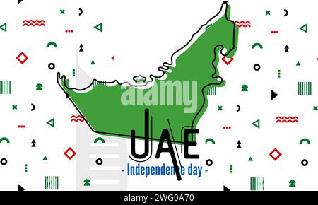 Bannière de la fête nationale des Émirats arabes Unis pour l'anniversaire du jour de l'indépendance. Drapeau des émirats arabes unis et design abstrait rétro géométrique moderne. Banque D'Images