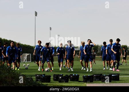 Al Erssal, Doha, Qatar. 2 février 2024. Groupe d'équipe du Japon, 2 FÉVRIER 2024 - football/football : séance d'entraînement de l'équipe nationale du Japon pendant la coupe d'Asie de l'AFC 2023 à Al Erssal, Doha, Qatar. Crédit : AFLO/Alamy Live News Banque D'Images