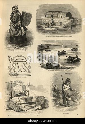 Page d'illustration vintage à voir avec l'industrie de la pêche, années 1850, histoire victorienne 19e siècle Banque D'Images