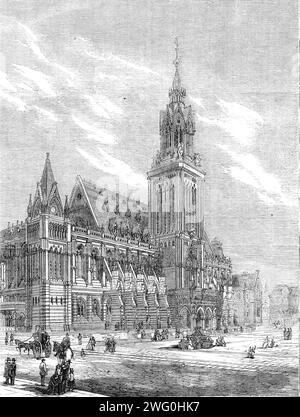 Prix Royal Academy Design architectural : an Exchange for a grande ville commerciale, par T. H. Watson, 1862. 'Le "Design for an Exchange"... est dans le style gothique italien des XIIIe et XIVe siècles... la zone des marchands est entourée de colonnes de fer couplées qui soutiennent le toit, qui est construit en fer, bois, et le verre, avec un dôme en verre... vers l'avant montré dans notre gravure sont la grande salle de Lloyd's, la salle des capitaines etc, et au-dessus d'eux... est une grande salle disponible pour les réunions publiques, bals etc... à l'extrémité est de ce bloc de bâtiments est le grand Banque D'Images