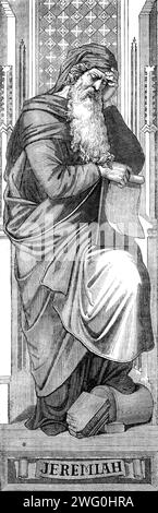 Figures préparées par le baron von Hess pour une fenêtre peinte dans la cathédrale de Glasgow : Jeremiah, 1862. «Ce grand travail d'embellissement d'un monument national, le premier de son genre qui a été entrepris sous les auspices de l'Église d'Écosse, offre une preuve remarquable du changement qui peut être opéré dans un corps ecclésiastique par la tendance et l'inclinaison de l'âge. Non plus le décourageur sévère de l'art pictural, l'Église d'Écosse, s'est montré ici pour être son patron éclairé ; pour bien que, conformément à ses principes fondamentaux, rejetant les ténèbres obsolètes et allus Banque D'Images