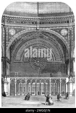 The International Exhibition Building, [South Kensington, Londres] : partie ouest du Western Dome, 1862. «...vue sous la partie ouest du dôme occidental telle qu'elle apparaît lorsqu'on la regarde depuis la nef, étant donné que le dôme jaillit de l'intersection de la nef avec les transepts ». Extrait de "Illustrated London News", 1862. Banque D'Images