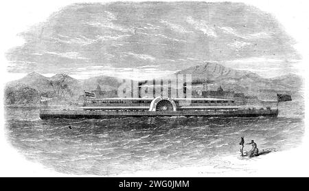 Le navire Stanley de la East India Steam navigation Company, qui roule sur le Ganges, 1862. Quelques années après que le gouvernement indien a nommé un commissaire pour étudier les meilleurs moyens de fournir des installations pour naviguer sur les rivières en Inde. Lorsque le rapport a été conclu, plusieurs messieurs intéressés par les affaires indiennes se sont formés en une compagnie, et avec un petit capital ont réussi à placer sur le Gange un bateau à vapeur et deux barges, l'ancien ne dessinant que 18 pouces. avec 150 tonnes de charbon à bord, et ce dernier seulement 13 pouces. Les bateaux à l'heure actuelle sur la rivière, en raison de leur grand tirant d'eau de W. Banque D'Images