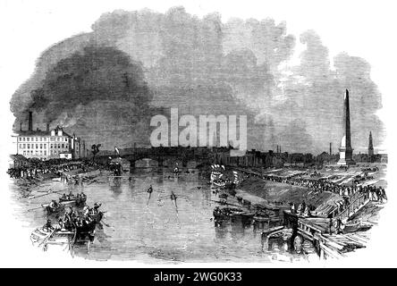 La régate annuelle du Clydesdale amateur Rowing Club, qui a eu lieu récemment à Glasgow en 1862. "Cette régate - la "Scottish Henley" - qui a décollé à Glasgow, jeudi et vendredi, les 11e et 12e instants, dans les circonstances les plus favorables, s'est avérée l'un des rassemblements aquatiques les plus réussis de la saison, les magnifiques prix ayant attiré plusieurs de nos clubs les plus distingués qui étaient représentés à l’occasion. Les arrangements étaient complets et donnaient satisfaction aux concurrents et aux spectateurs. Le résultat de la course était le suivant : la Champion Cup, Banque D'Images