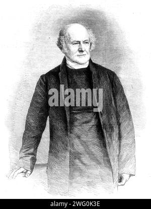 Le révérend Charles Thomas Longley, archevêque de Canterbury, 1862. Gravure d'après une photographie de Mayall, de Regent-Street. En 1825, il fut nommé examinateur public, et, ayant rempli le poste de tuteur et de censeur de Christ Church, il fut présenté par son collège à la titulaire de Cowley, un petit bénéfice dans le voisinage immédiat d'Oxford. [En 1829]... il a été élu par les administrateurs à la tête de l'école Harrow... en 1836, le siège de Ripon a été fondé, et le Dr Longley a été nommé le premier évêque. À la démission du Dr Maltby en 1856, le Dr Longley a été traduit Banque D'Images