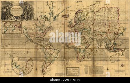 Une nouvelle carte correcte &amp ; du monde entier, 1719. Deux questions, une question montre les concessions coloniales d'un océan à l'autre en Amérique du Nord. Banque D'Images