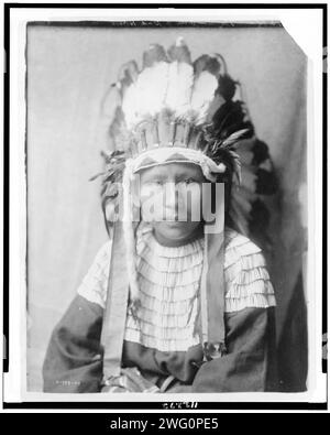 La fille de Bad Horses, c1905. Portrait tête et épaules d'une fille Cheyenne en coiffe de plumes. Banque D'Images