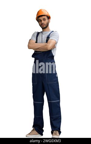 Un homme constructeur sur fond blanc Banque D'Images