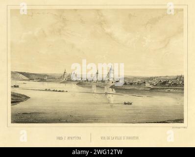 Vue de la ville d'Irkoutsk, 1856. Extrait de Puteshestviye po Vostochnoy Sibiri I. Bulychova. Chast' 1-ya. Poyezdka v Kamtchatku (Un voyage à travers la Sibérie orientale : partie 1, Voyage au Kamtchatka), partie d'une collection d'albums de la Division des estampes de la Bibliothèque nationale de Russie documentant les expéditions en Sibérie et en extrême-Orient russe entreprises principalement à la fin du 19e siècle. Le compilateur de l'album est Ivan mem'ianovitch Bulychev, membre de la Société géographique impériale russe. L'album est composé de 64 illustrations finement dessinées, la plupart en couleur, tirées de 21 numéros d'un autre public Banque D'Images