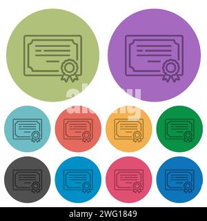 Contour du certificat icônes plates plus foncées sur fond rond de couleur Illustration de Vecteur