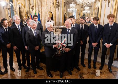 Rome, Italie. 01 février 2024. Les vainqueurs de la coupe Davis 2023 avec le Président de la République Sergio Mattarella (photo de Matteo Nardone/Pacific Press) crédit : Pacific Press Media production Corp./Alamy Live News Banque D'Images