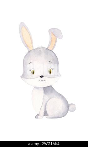 Lapin mignon. Illustration aquarelle isolée sur fond blanc. Graphique parfait pour les cartes de vœux, les douches de bébé, les invitations, les impressions de pépinière Banque D'Images