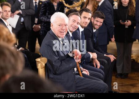 Rome, Italie. 01 février 2024. L'ancien joueur de tennis italien Nicola Pietrangeli lors de la rencontre avec le Président de la République italienne Sergio Mattarella au Palais du Quirinale (photo de Matteo Nardone/Pacific Press/SIPA USA) crédit : SIPA USA/Alamy Live News Banque D'Images