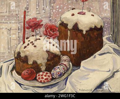 Une Pâques enneigée à Irkoutsk : un repas de Pâques, 1904. Boris Vasilievitch Smirnov (1881-1954) était un artiste russe qui, en 1904, a voyagé par transport de prisonniers de la Russie occidentale à travers la Sibérie. En cours de route, il a créé une série de dessins et d'aquarelles des personnes et des lieux qu'il a rencontrés. Musée d'État de Novossibirsk d'histoire régionale et de vie folklorique Banque D'Images