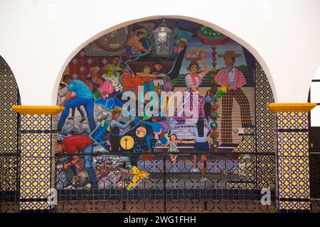 Intérieur, Palais municipal (XVIIe siècle) avec fresques, Atlixco, Pueblos Magicos, État de Puebla, Mexique Banque D'Images