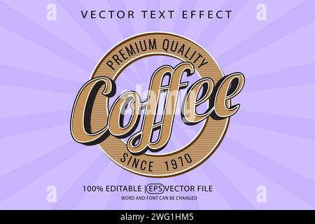 Logo de café avec effet de texte modifiable dans un vecteur premium de style vintage 3D. Illustration de Vecteur