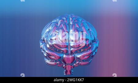 Cerveau holographique 3D avec différentes couleurs et une image intrigante, créant une représentation visuelle captivante et dynamique. Banque D'Images