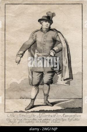 Costume national de Gustaf III, 1780. "Neue Schwedische Kleidertracht der Mannspersonen." Gentleman en costume suédois. Banque D'Images