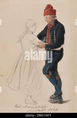 "Karl et femme habillés, Ljusdahl, 1840", Banque D'Images